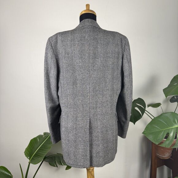 Vintage 80s Wool Herringbone Blazer Gray Oversized Menswear Jacket | Adams Row - Picture 11 of 16